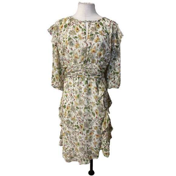Walter Baker Dress 12 Flowy A Line V Neck Ruffled Flutter Romantic Floral NEW - Picture 3 of 16